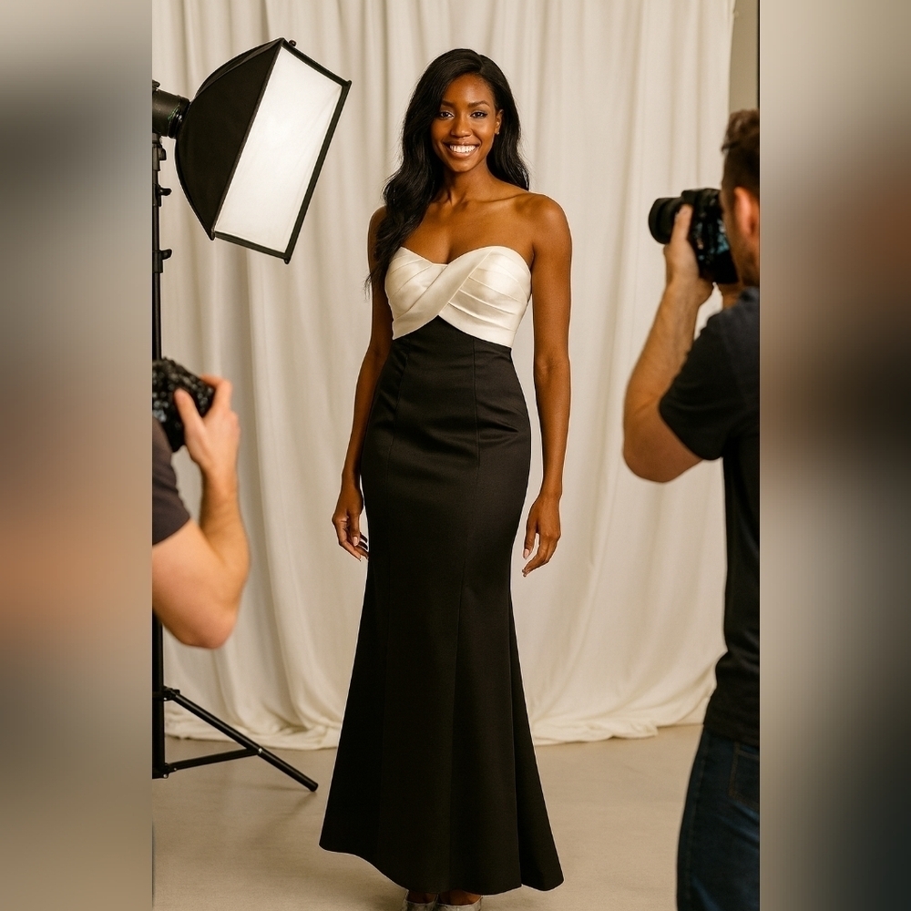 Black and White Strapless Dress. Size 12. Flare Hemline